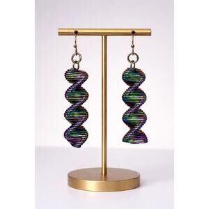 Handmade Iridescent Spiral Dangle Earrings NIP | Rainbow Coil Drop 2” Boho